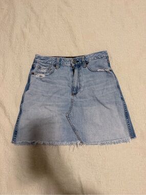 Abercrombie & Fitch Light Blue Denim Mini Skirt with Frayed Hem